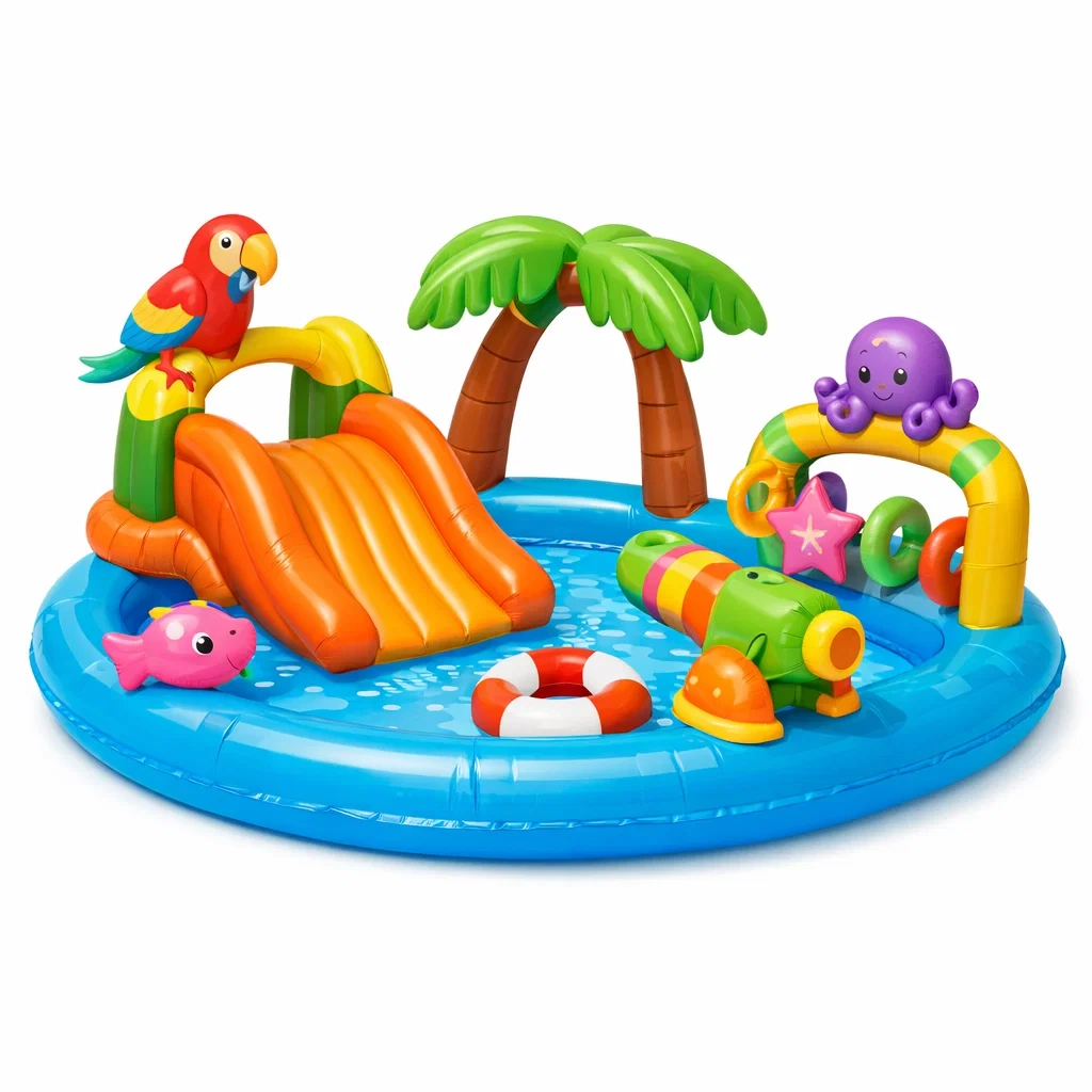 Piscine gonflable enfants avec toboggan et jeux interactifs