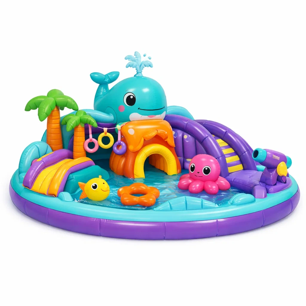 Aire de jeux aquatique gonflable avec baleine et toboggan