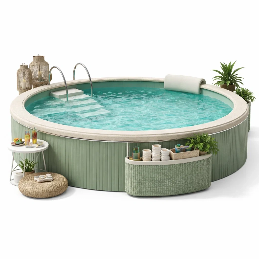 Piscine ronde design exterieur avec escalier integre