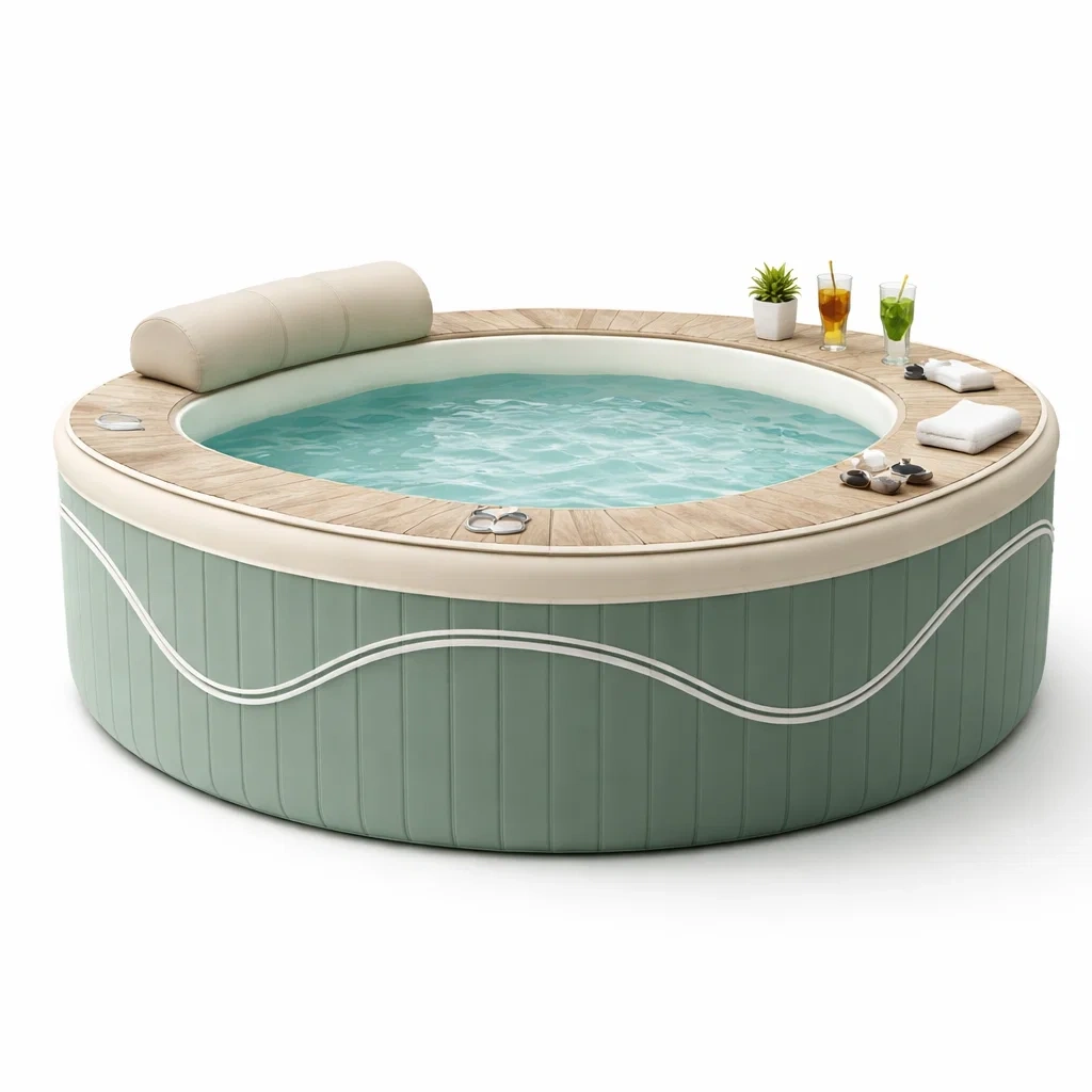 Spa gonflable rond avec rebord imitation bois