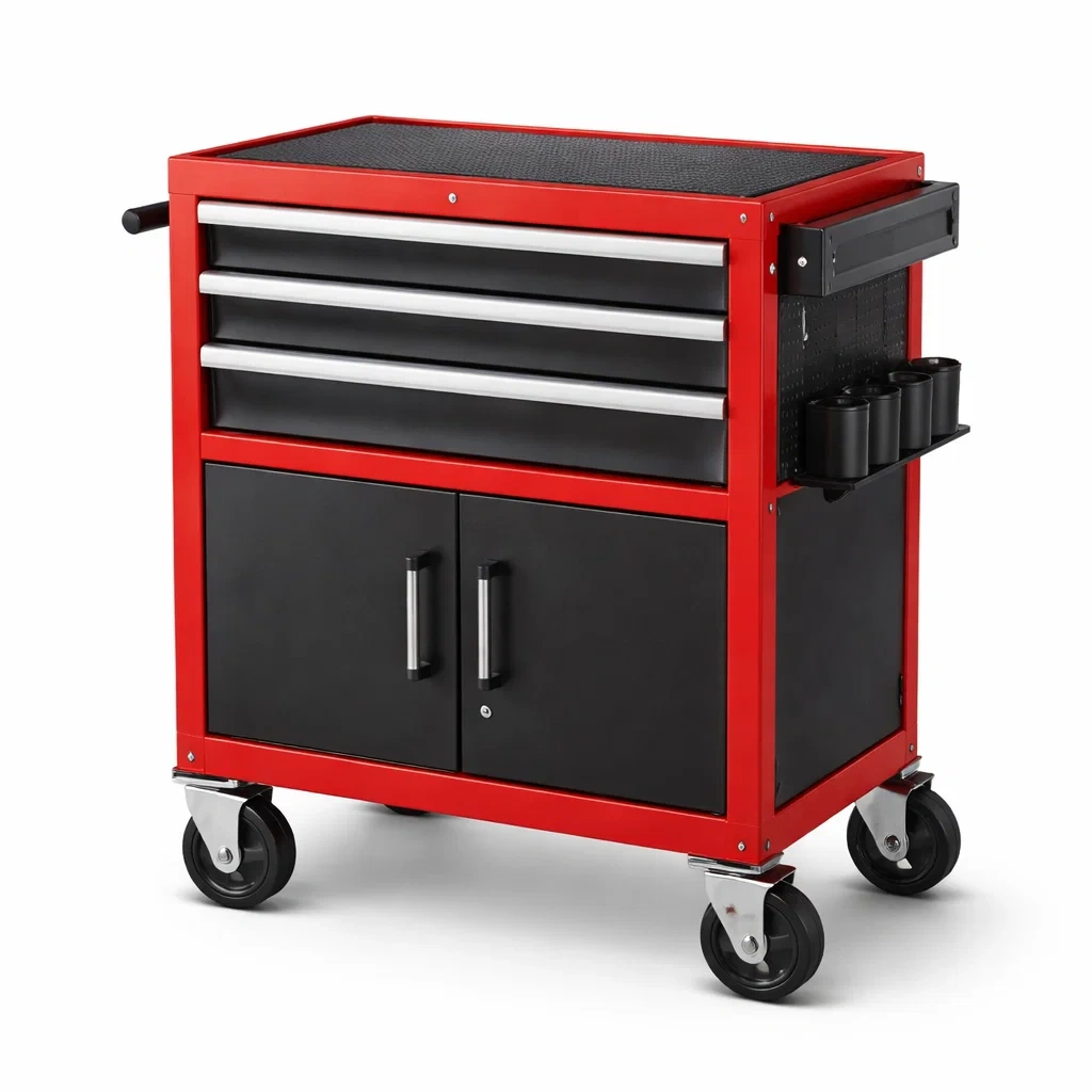 Chariot atelier a tiroirs et portes battantes-pillowplot