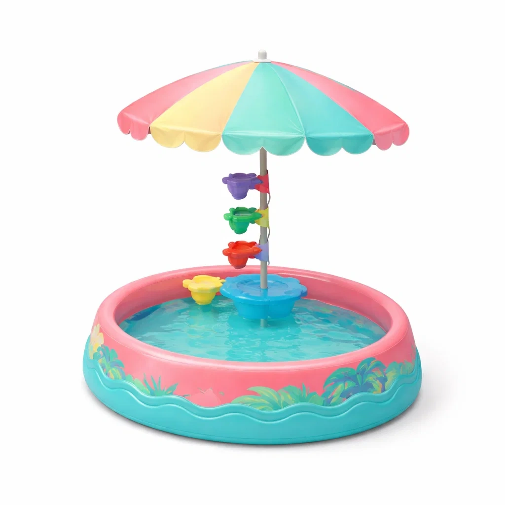 Pataugeoire gonflable enfants avec parasol multicolore-pillowplot