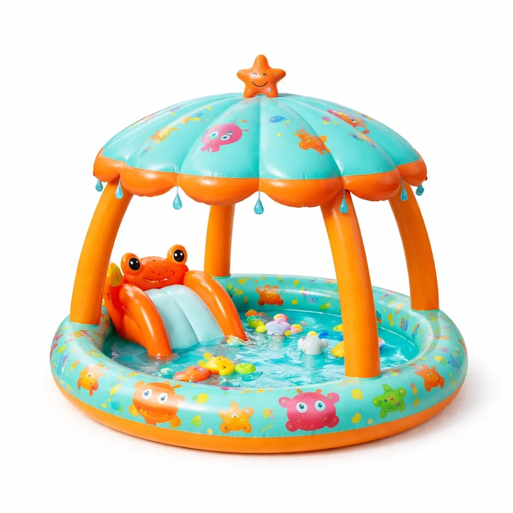 Pataugeoire gonflable bebe avec toit et jeux d eau-pillowplot