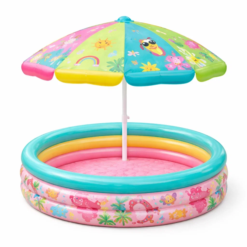 Piscine gonflable enfants avec parasol decor anime-pillowplot