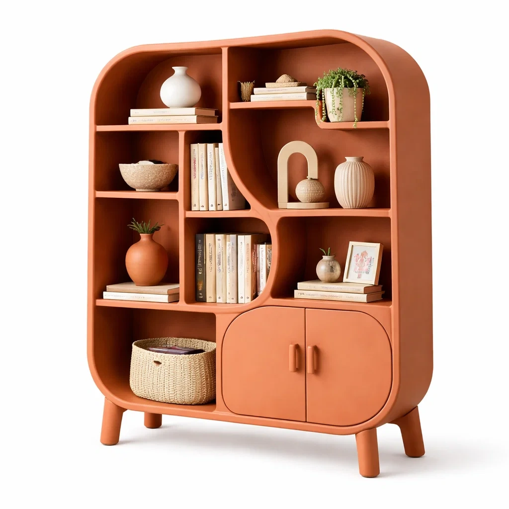 Bibliotheque decorative courbes modernes couleur terracotta-sofastep