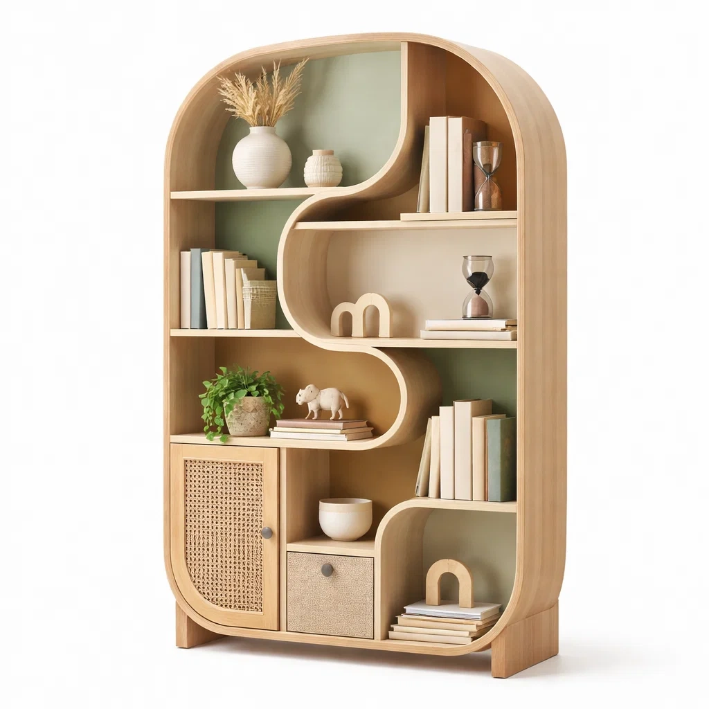 Meuble bibliotheque en bois avec portes cannage-sofastep