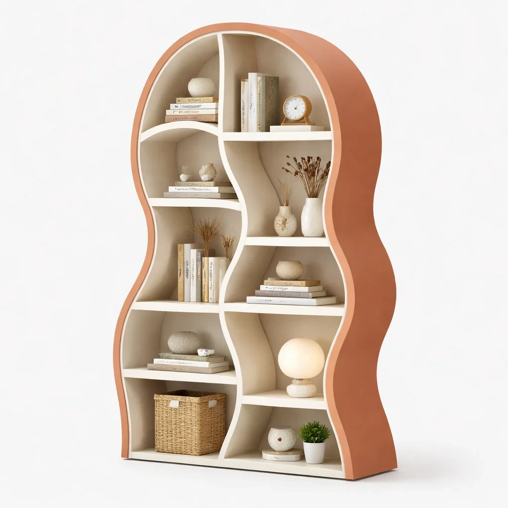 Bibliotheque design organique bicolore beige et terracotta-sofastep