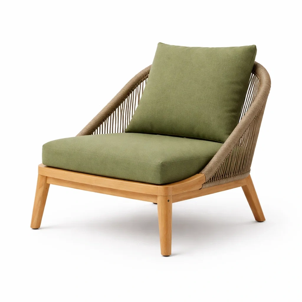 Fauteuil bas en bois avec coussin vert olive-sofastep