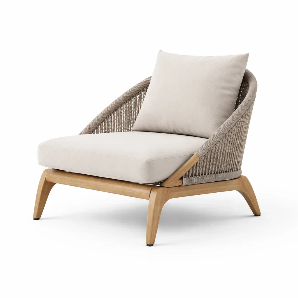 Fauteuil design en bois clair avec coussin beige-sofastep