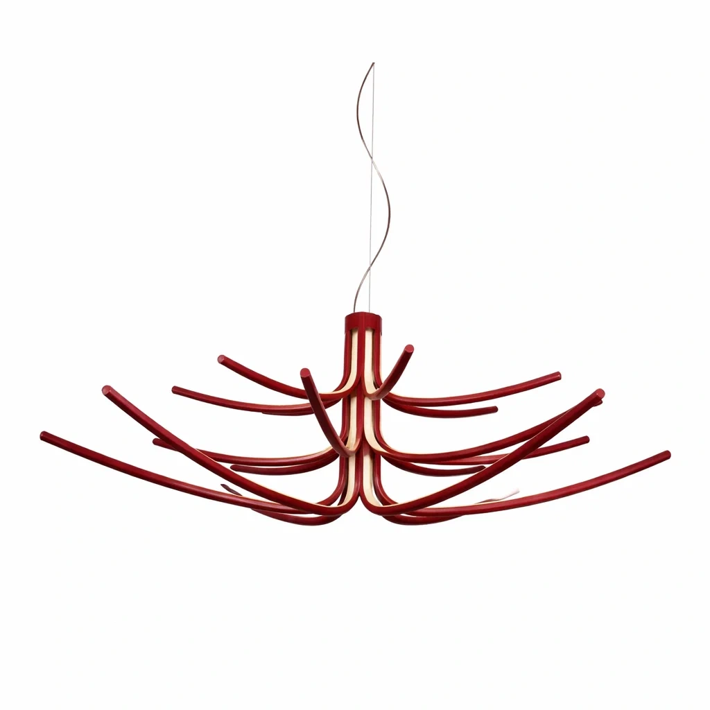 Suspension artistique rouge a structure courbee-sofastep