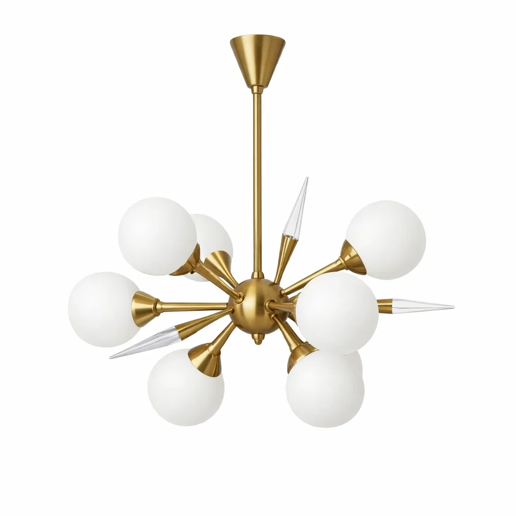 Suspension doree a globes blancs et pointes decoratives-sofastep