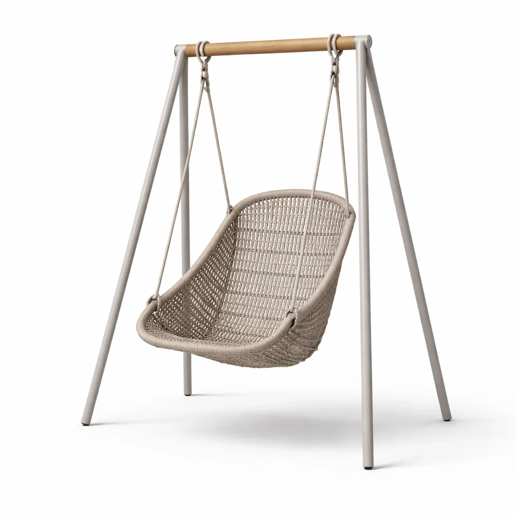 Sedia sospesa da esterno in acciaio e legno con fibra sintetica beige-COZYLOFTFURNI