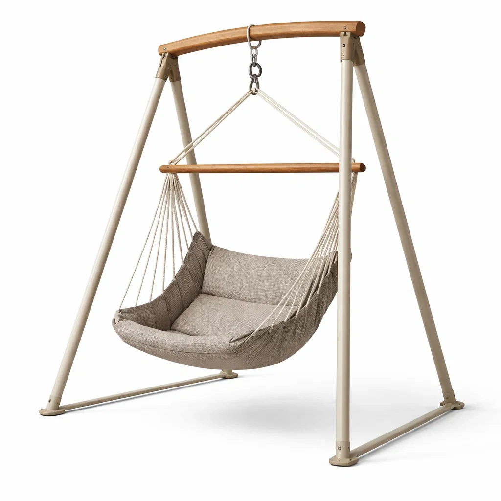 Sedia sospesa con metallo e legno poliestere beige-COZYLOFTFURNI