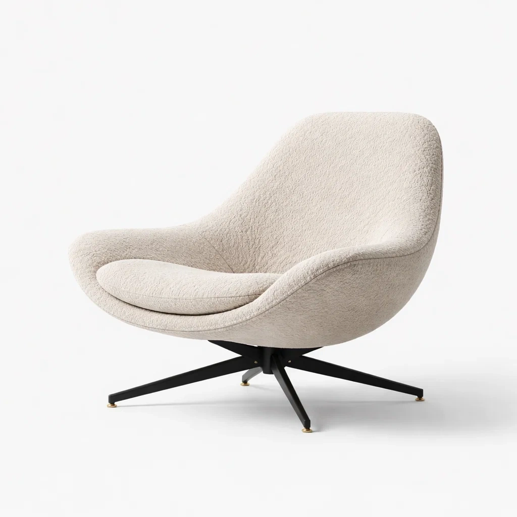 Sedia girevole in tessuto bouclé beige con base in metallo-COZYLOFTFURNI