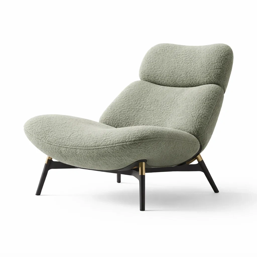 Sedia da relax in bouclé e metallo verde 80x90x110 cm-COZYLOFTFURNI