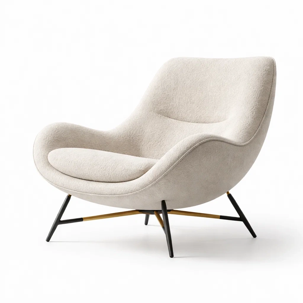 Sedia da relax in tessuto beige con base metallica-COZYLOFTFURNI