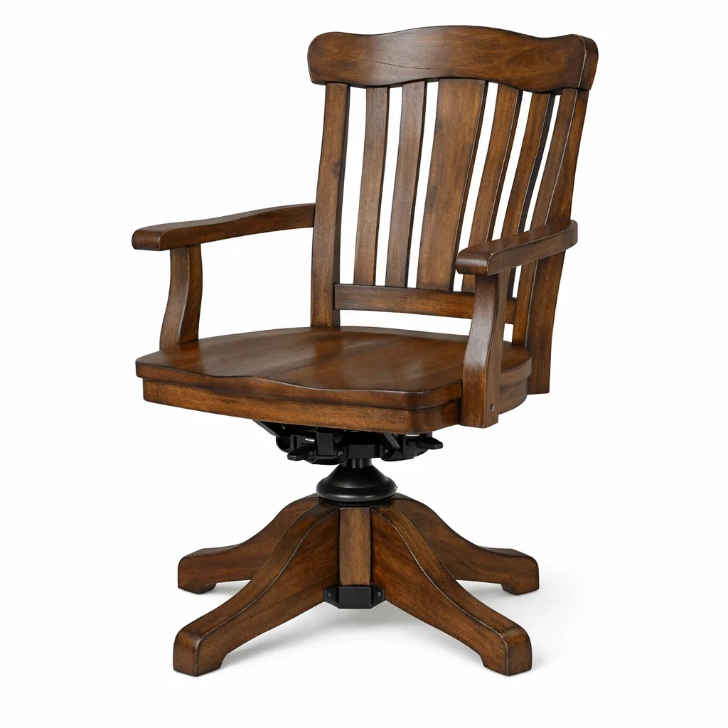 Sedia girevole in legno massello marrone con braccioli-COZYLOFTFURNI