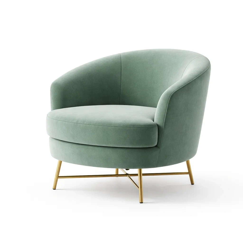 Sedia da relax in velluto verde con struttura in metallo oro-PLUSHFURNISHCO