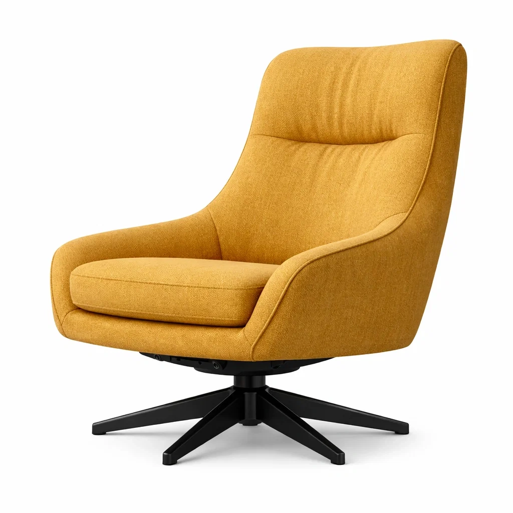 Sedia girevole in tessuto e metallo senape-PLUSHFURNISHCO