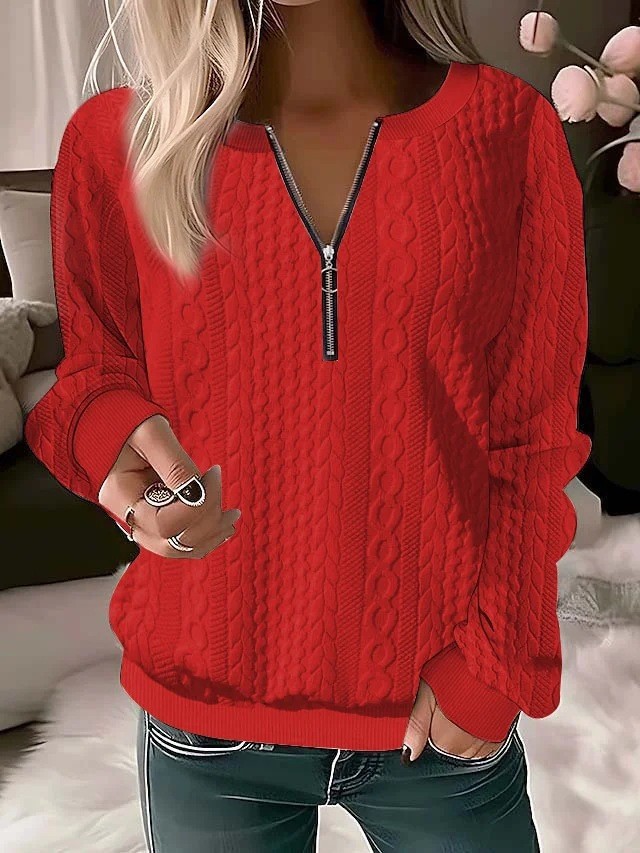 ⏰Black Friday Deals 70% OFF：Texture Half Zip Long Sleeve Sweatshirt