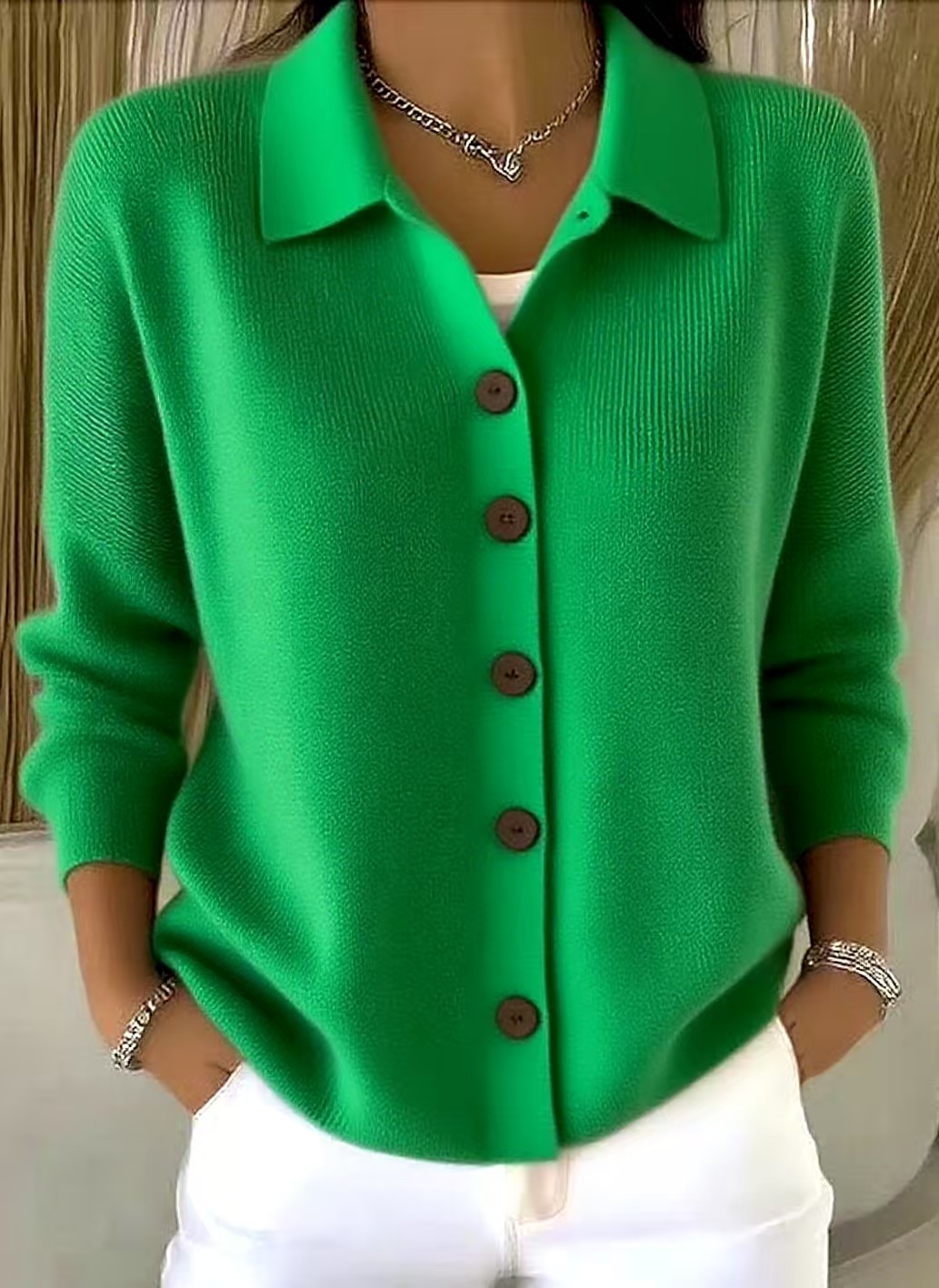 Women's Lapel Button Knitted Cardigan Sweater