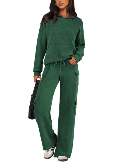 NEW 🔥 Women's Cotton Two Piece Crew Neck Hooded Sweatshirt Work Pants Casual Set