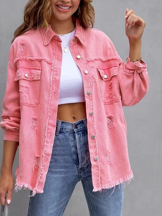 Distressed Drop Shoulder Denim Jacket