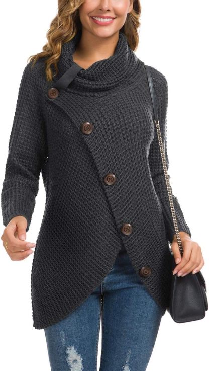 Women's Chunky Turtleneck Long Sleeve Asymmetric Hem Loose Knit Pullover Sweaters