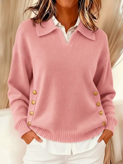 Women's Comfortable Metal Buckle Pullover Knit Sweater