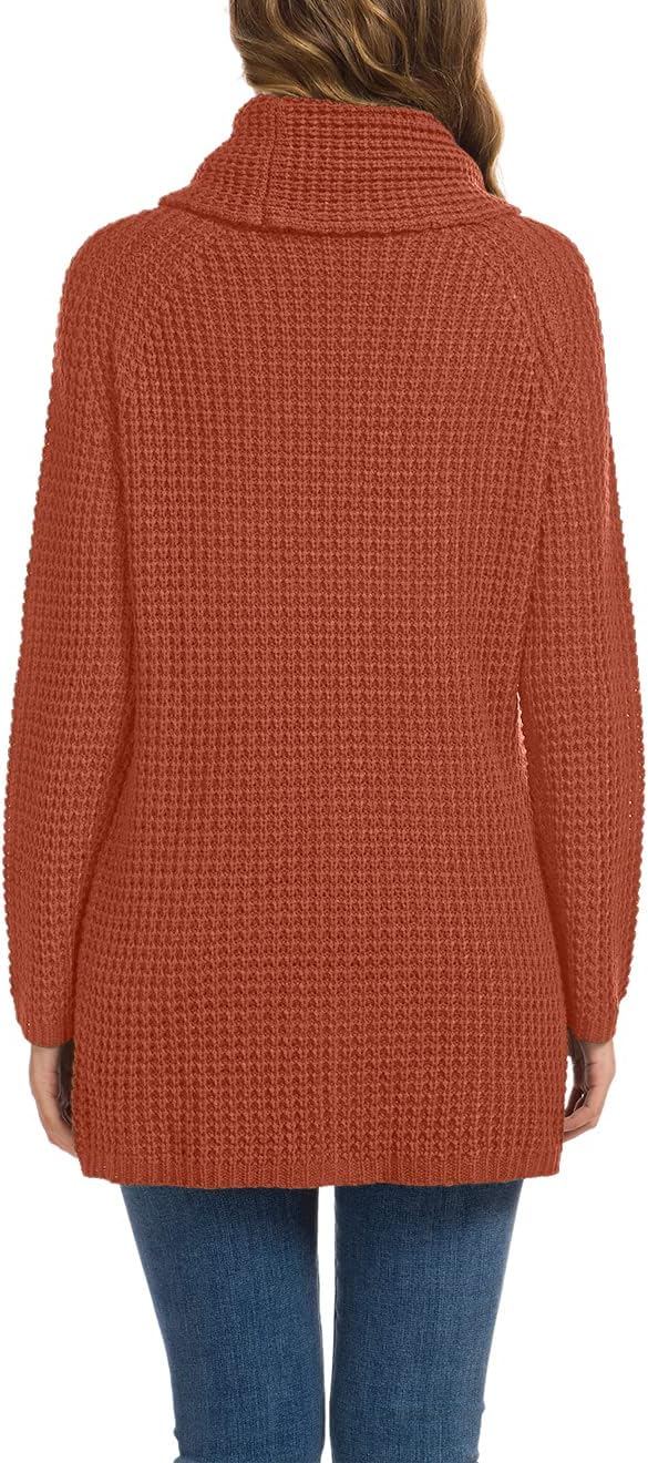 Women's Chunky Turtleneck Long Sleeve Asymmetric Hem Loose Knit Pullover Sweaters