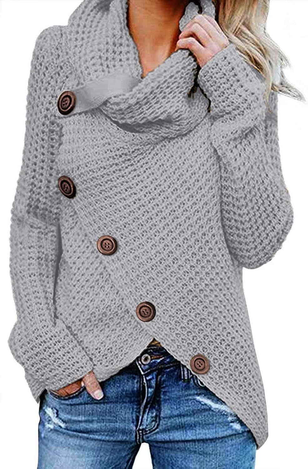 Women's Chunky Turtleneck Long Sleeve Asymmetric Hem Loose Knit Pullover Sweaters