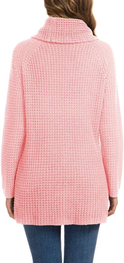 Women's Chunky Turtleneck Long Sleeve Asymmetric Hem Loose Knit Pullover Sweaters