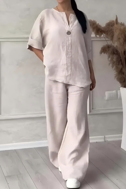 CLEARANCE SALE🔥 Women's Casual button decorated cotton and linen two-piece set