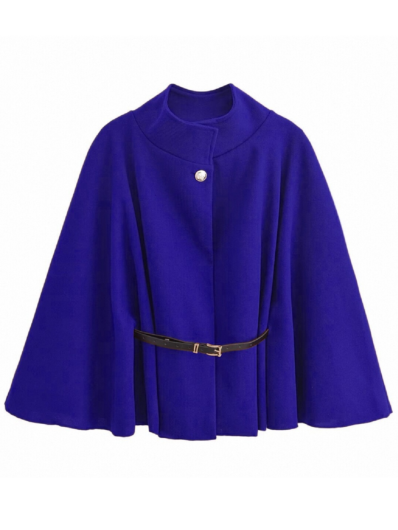 Women's Winter Fashion Casual Solid Color Waist Strap Woolen Cloak Jacket