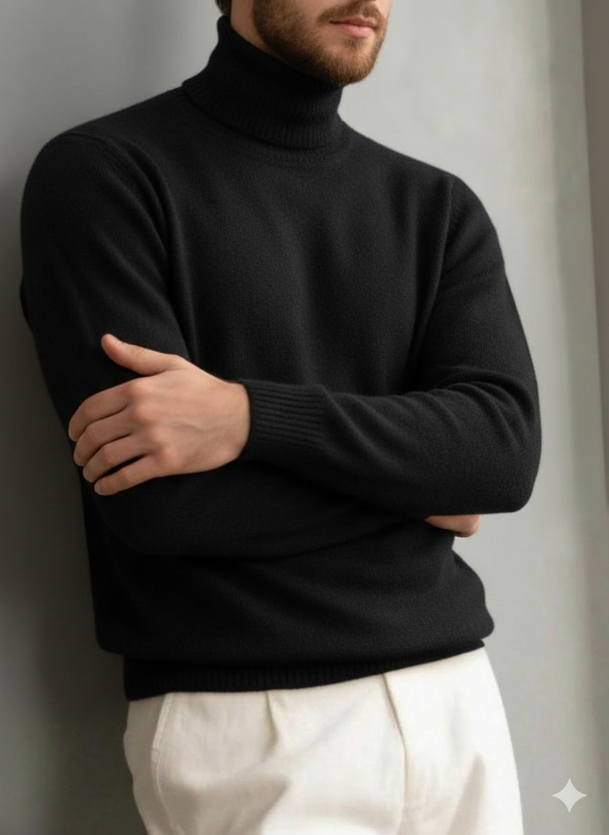 Men's comfortable textured cashmere turtleneck warm sweater