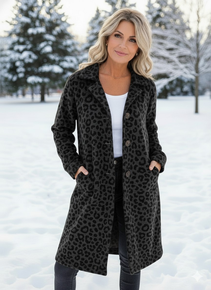 NEW🔥 Wool Casual Lapel Single-Breasted Long-Line Leopard Print Coat