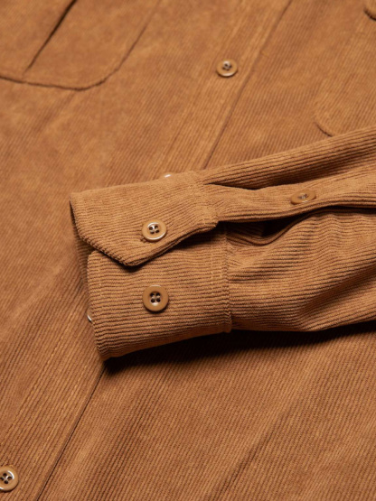 Men's Casual Corduroy Double Pocket Solid Color Long Sleeve Shirt