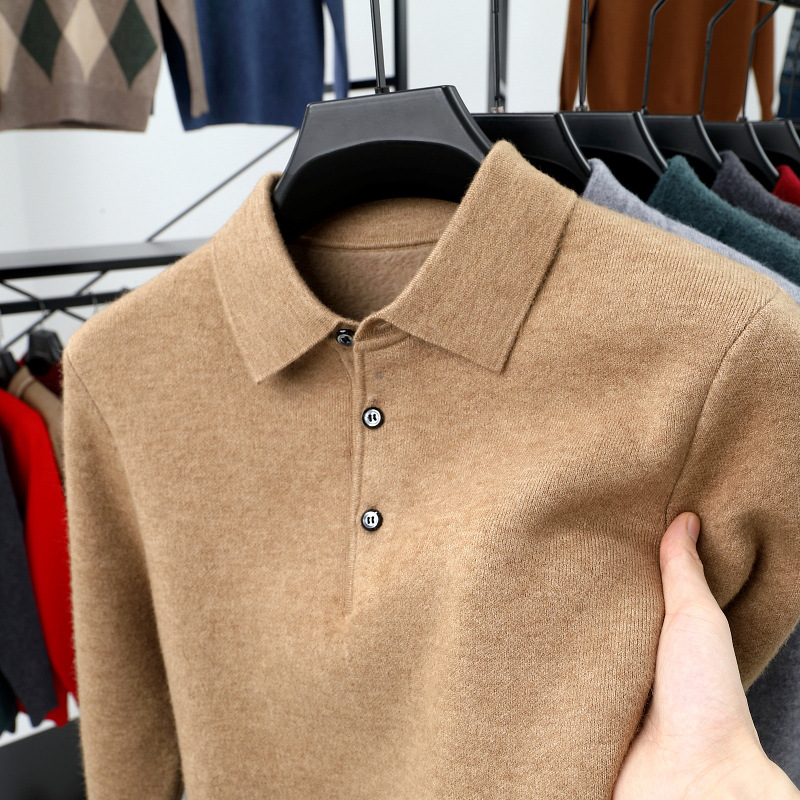 2025 Men's autumn and winter new men's business cashmere knitted polo