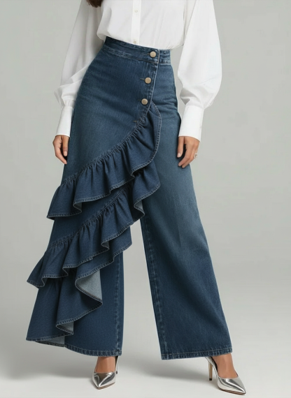 Women's High-waisted Relaxed Fit Wide-leg Jeans With A Stylish Design.
