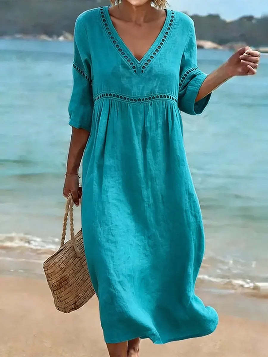 Women's Solid Color Retro Casual Stylish Vacation Cotton Dress