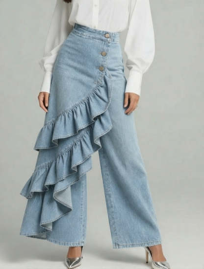 Women's High-waisted Relaxed Fit Wide-leg Jeans With A Stylish Design.