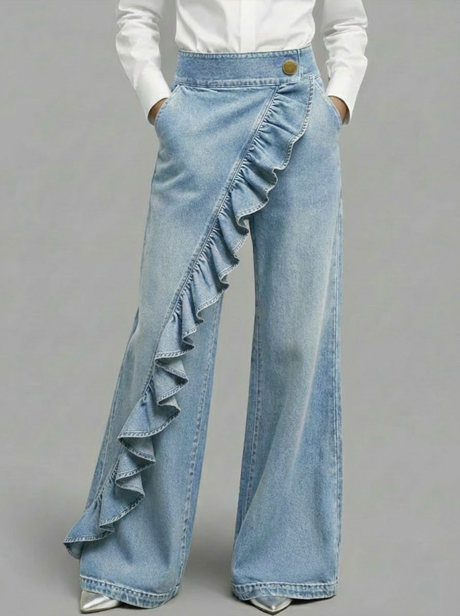 Women's single ruffled jeans