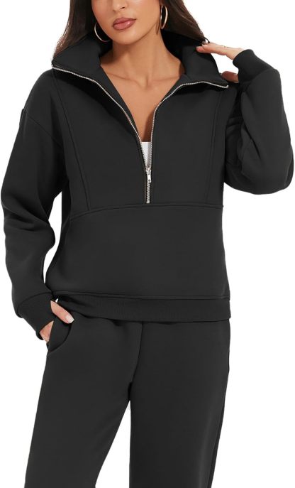 NEW🔥Women's 2 Piece Outfit Fleece Half Zip Sweatshirt Joggers Pants Set Tracksuit Sweatsuit