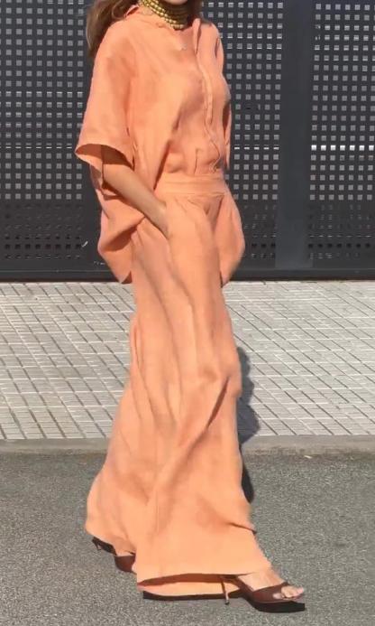 Casual Linen Shirt And Trousers Two-Piece Set