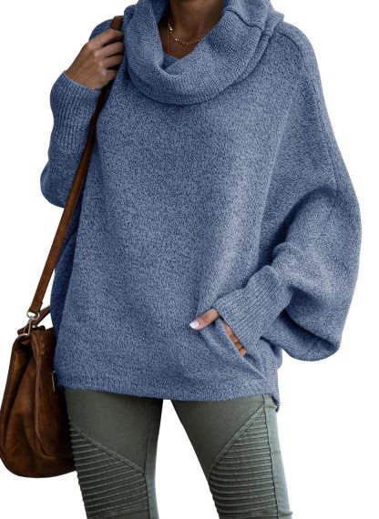 Women's Cowl Neck Batwing Sleeve Pullover Sweater