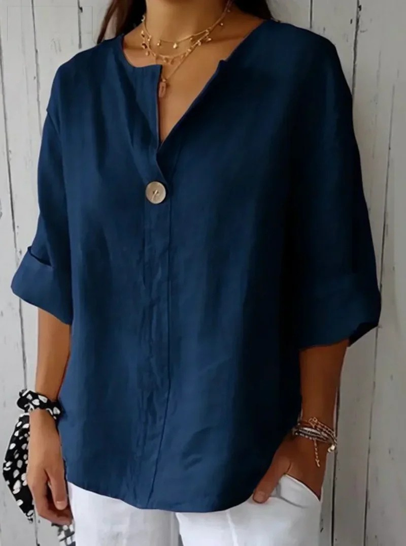 CLEARANCE SALE🔥 Loose T-shirt Women's V-neck Cotton Button Top