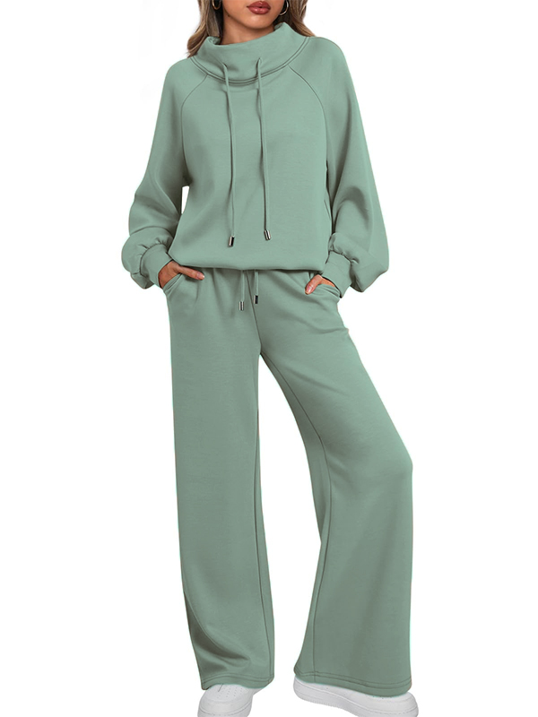 🎄Christmas Clearance 🔥 Women's Oversized Two-Piece Round Neck Drawstring Sweatshirt Wide Leg Sweatpants Casual Suit