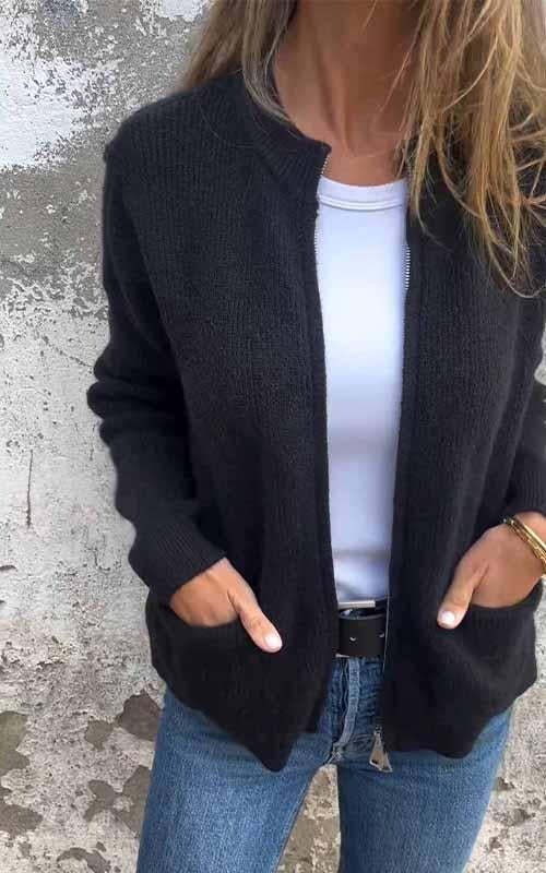 CLEARANCE SALE🔥 Round Neck Zipper Knitted Jacket