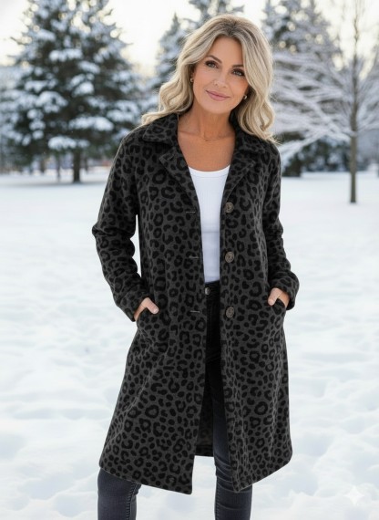 NEW🔥 Wool Casual Lapel Single-Breasted Long-Line Leopard Print Coat