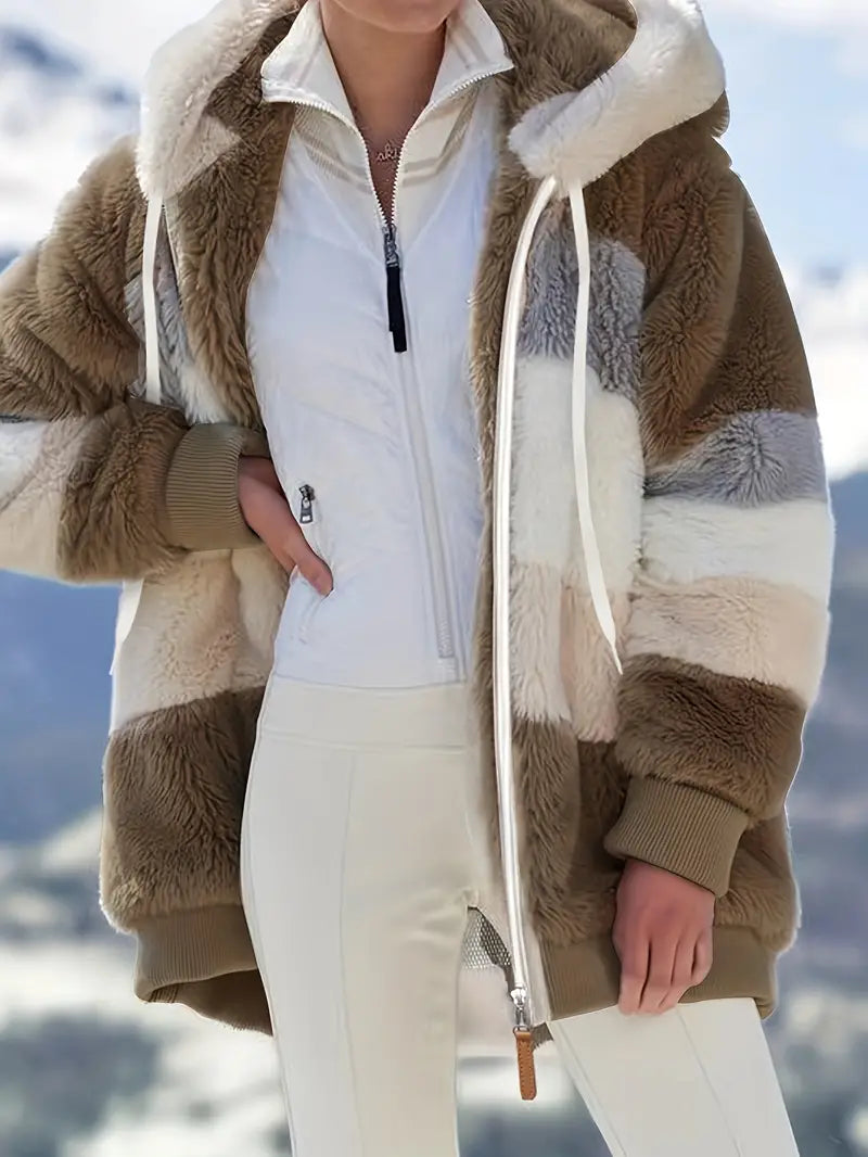 CLEARANCE SALE🔥 Stylish Color Block Fur Jacket